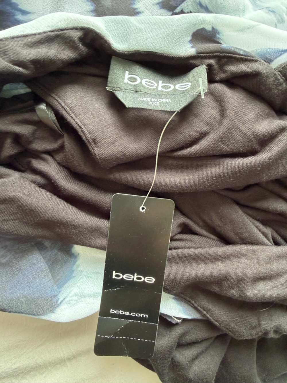 bebe Black One-Shoulder Dress with Gray Abstract Print Overlay XXS - Picture 5 of 8